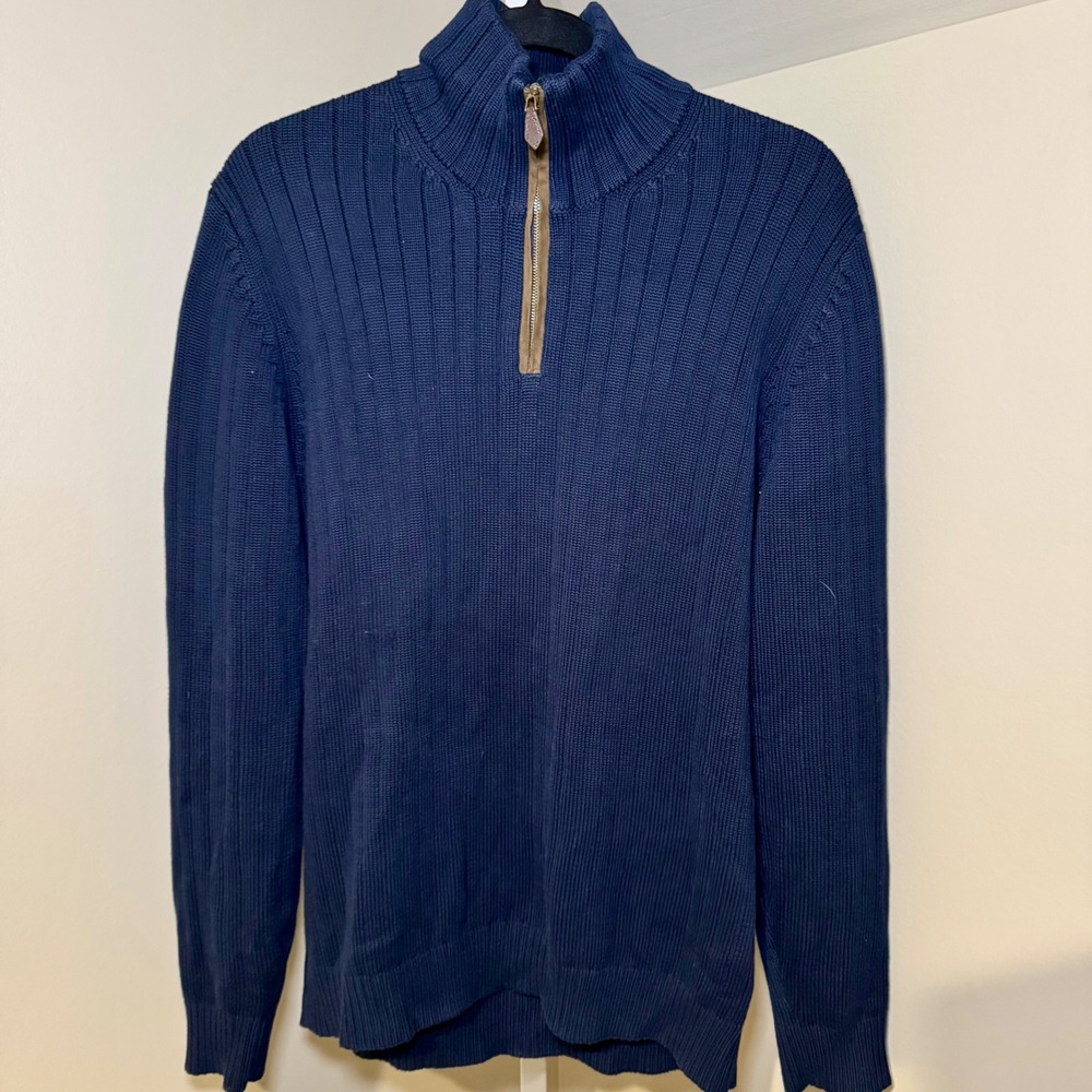 Brooks Brothers Mens Sweater Large Blue 1/4 Zip‎ Pima Cotton Knit Pullover